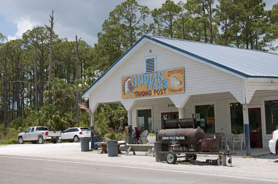 An exterior view of the Indian Pass Trading Post famous for it's oysters near Apalachicola, Northern Florida, 2014, Editorial credit: Peter Titmuss, Shutterstock.com, licensed.