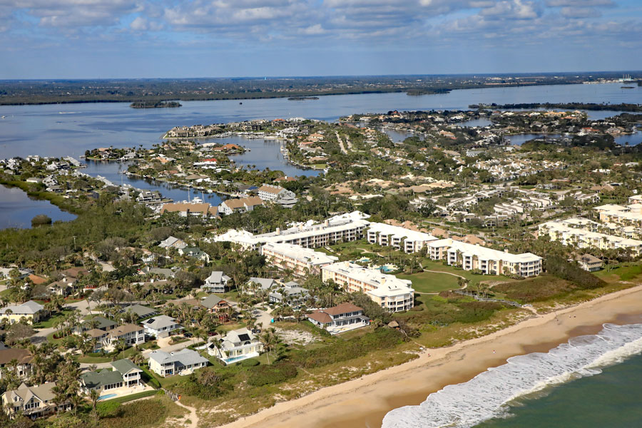 Aerial view of Johns Island in Indian River Shores, near Vero Beach, Florida on Hutchinson Island.