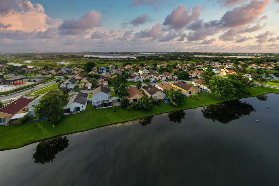 An aerial photo of residential neighborhoods in Miramar Florida. Photo credit ShutterStock.com, licensed.