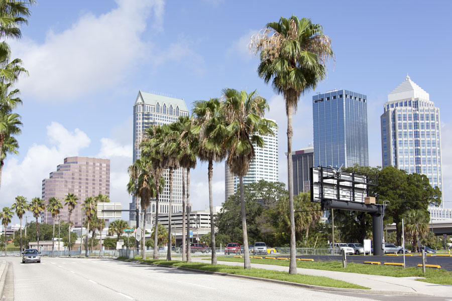 A view of empty Channelside Drive with skyscrapers in a background; Tampa Florida. Photo credit ShutterStock.com, licensed.