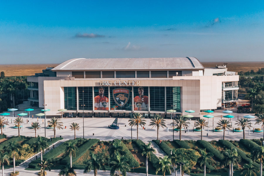 An aerial view on BB&T Center indoor arena, home of the Florida Panthers NHL hockey team.