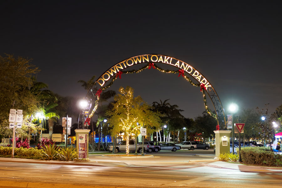 Downtown Oakland Park's landmark arch decorated for the holidays. January 4, 2017. 