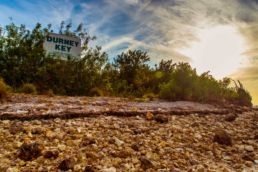 Durney Key Island sign on the Gulf Of Mexico at Durney Key Wildlife Preserve Island.