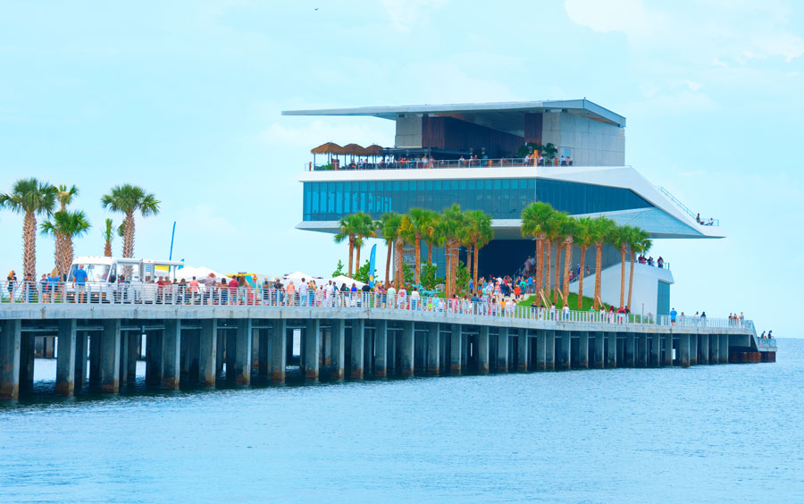The restaurants building on the end of the new St. Pete Pier in Saint Petersburg, Florida, during its grand opening weekend in July 2020. 