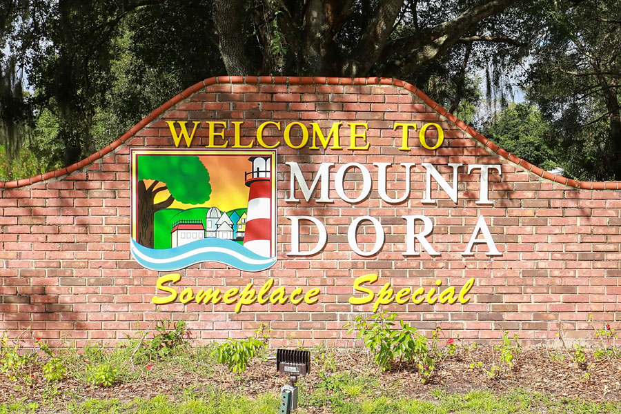 Welcome to Mount Dora sign at the entrance to the family oriented lakeside town as seen on October 25, 2020.